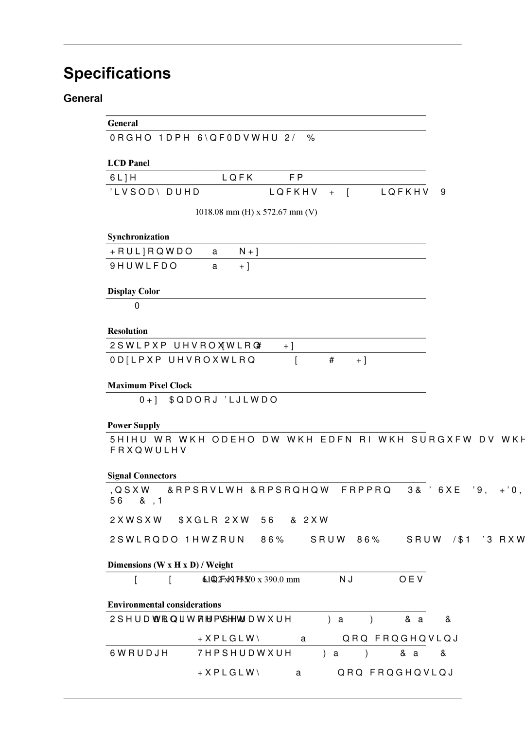 Samsung OL46B specifications General 