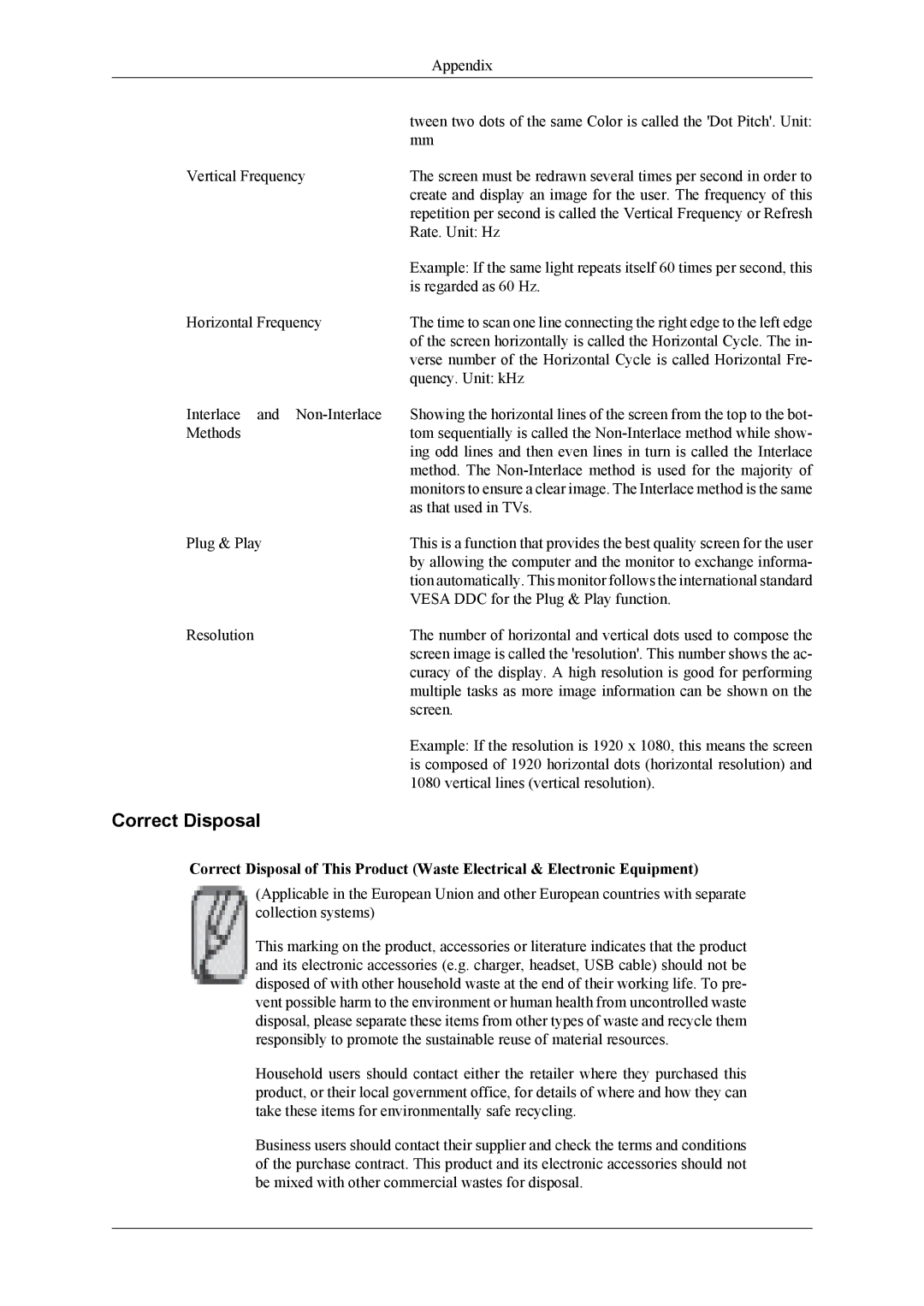 Samsung OL46B specifications Correct Disposal 