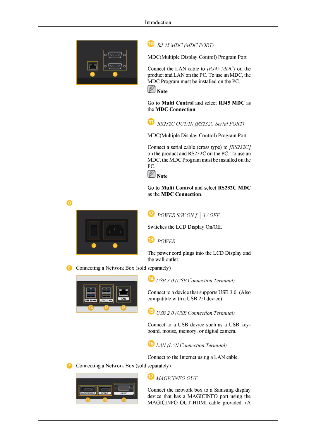 Samsung OL46B specifications RJ 45 MDC MDC Port 