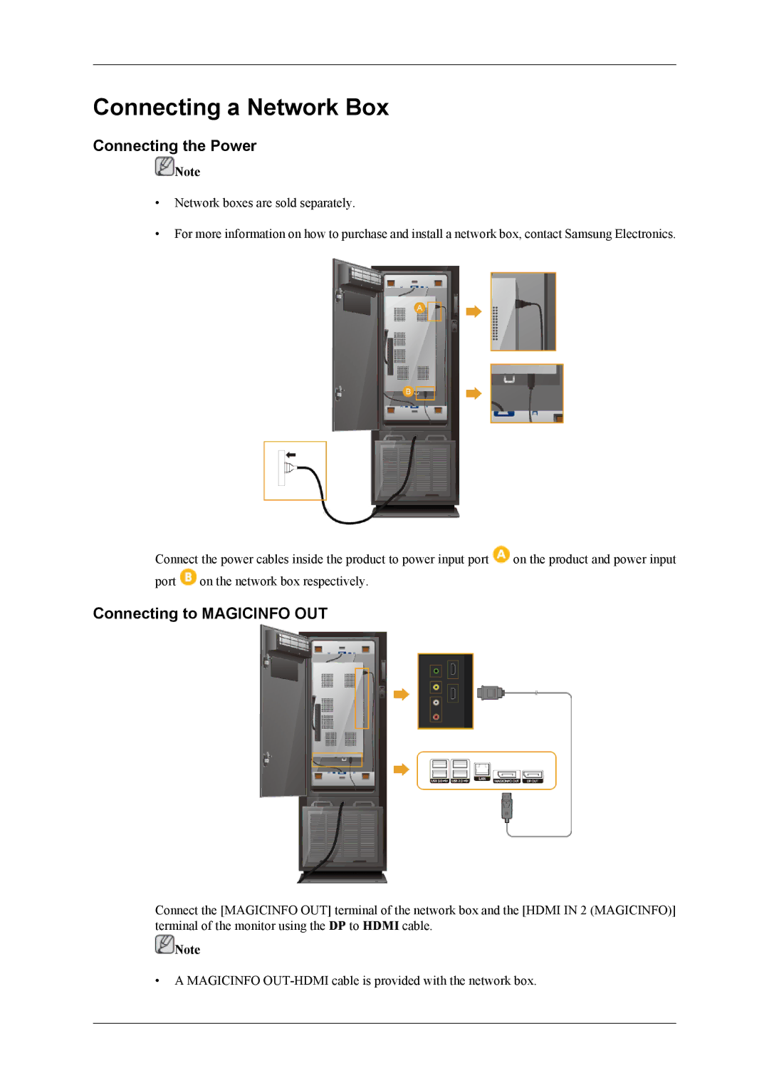 Samsung OL46B specifications Connecting the Power, Connecting to Magicinfo OUT 