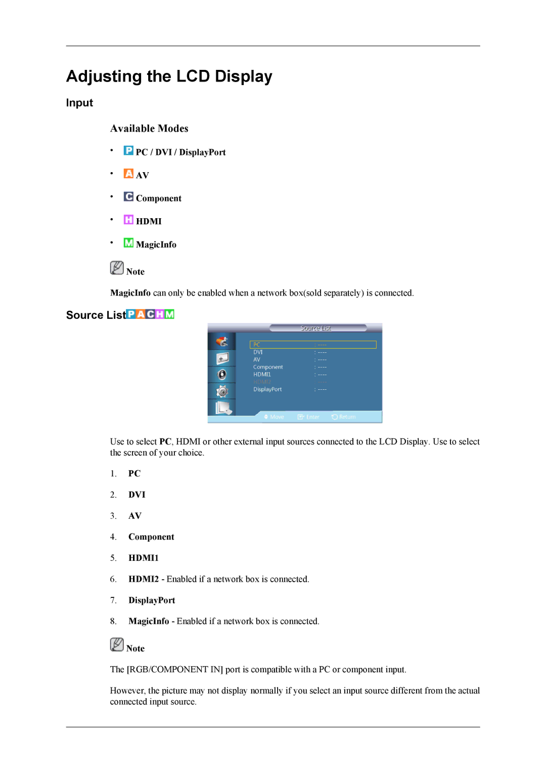 Samsung OL46B specifications Input, Source List 