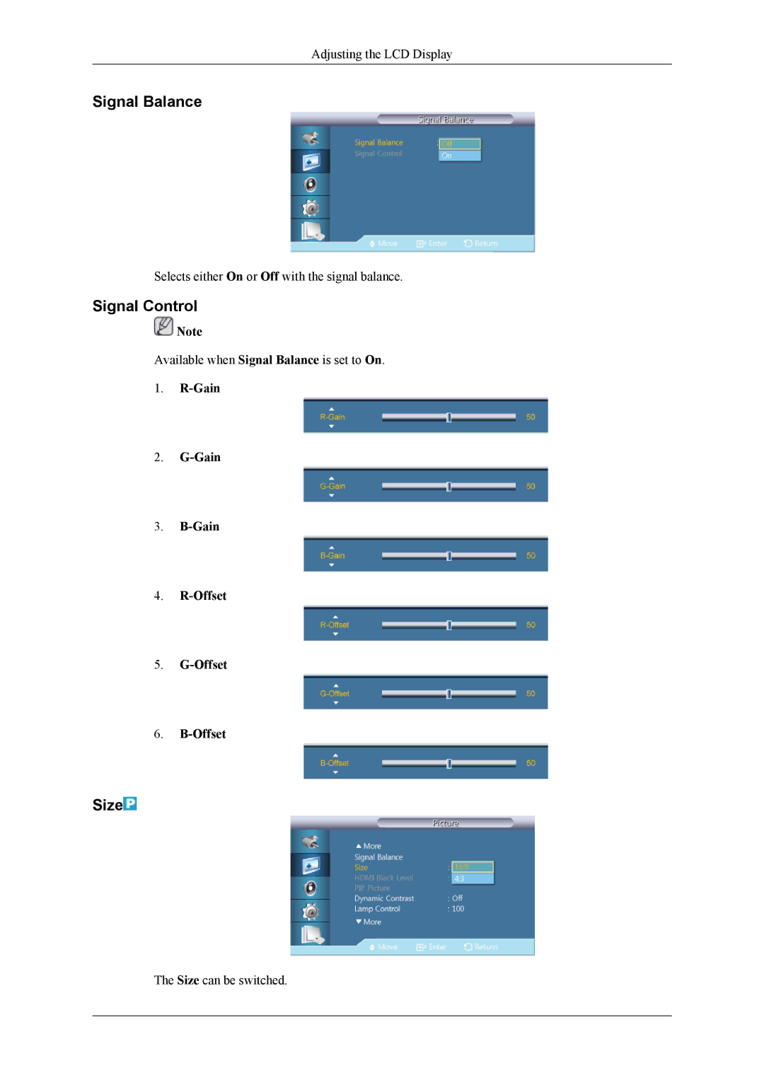 Samsung OL46B specifications Signal Control, Gain Offset 