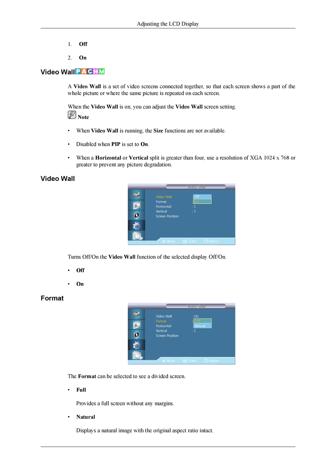 Samsung OL46B specifications Video Wall, Format, Full 