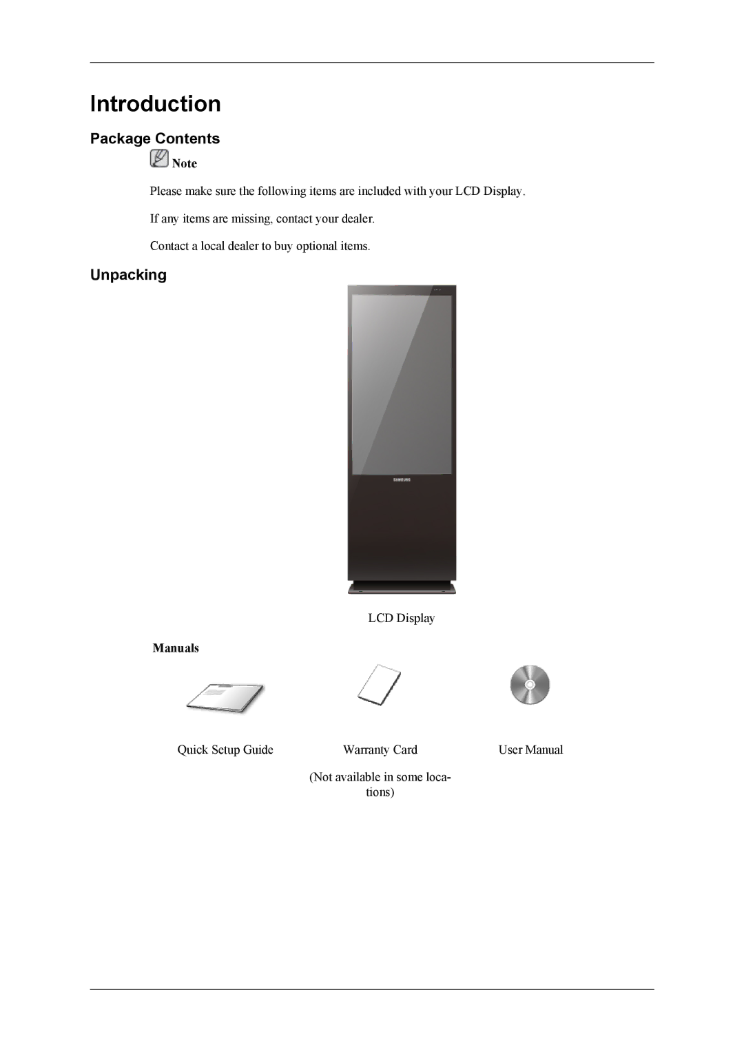 Samsung OL46B specifications Package Contents, Unpacking 