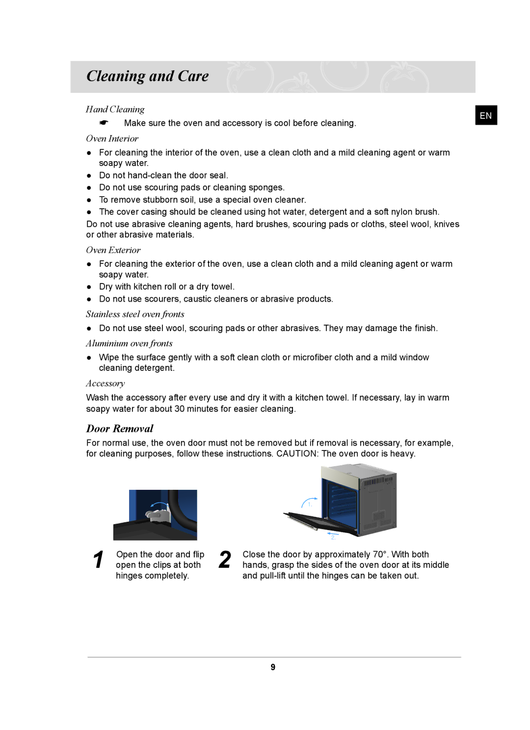 Samsung P001/XEH manual Cleaning and Care, Door Removal 