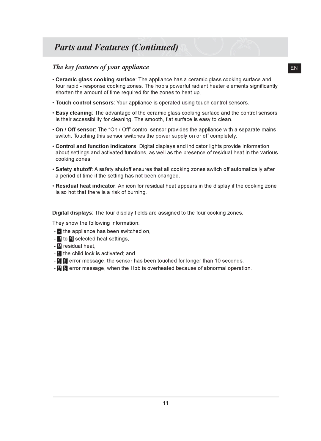 Samsung P001/XEH manual Key features of your appliance 