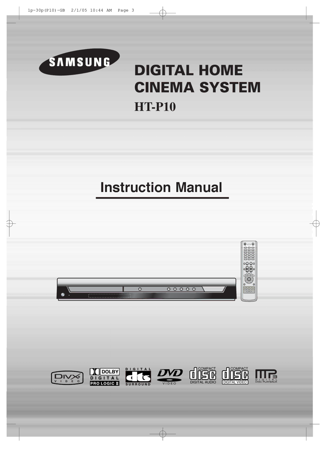 Samsung P10 instruction manual Digital Home Cinema System 