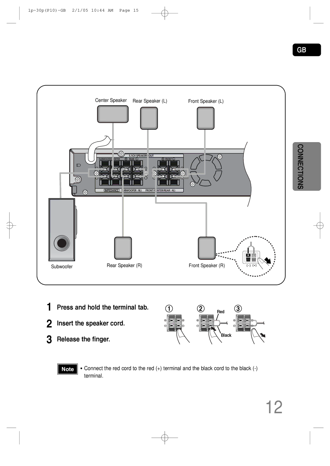 Samsung P10 instruction manual Press and hold the terminal tab 