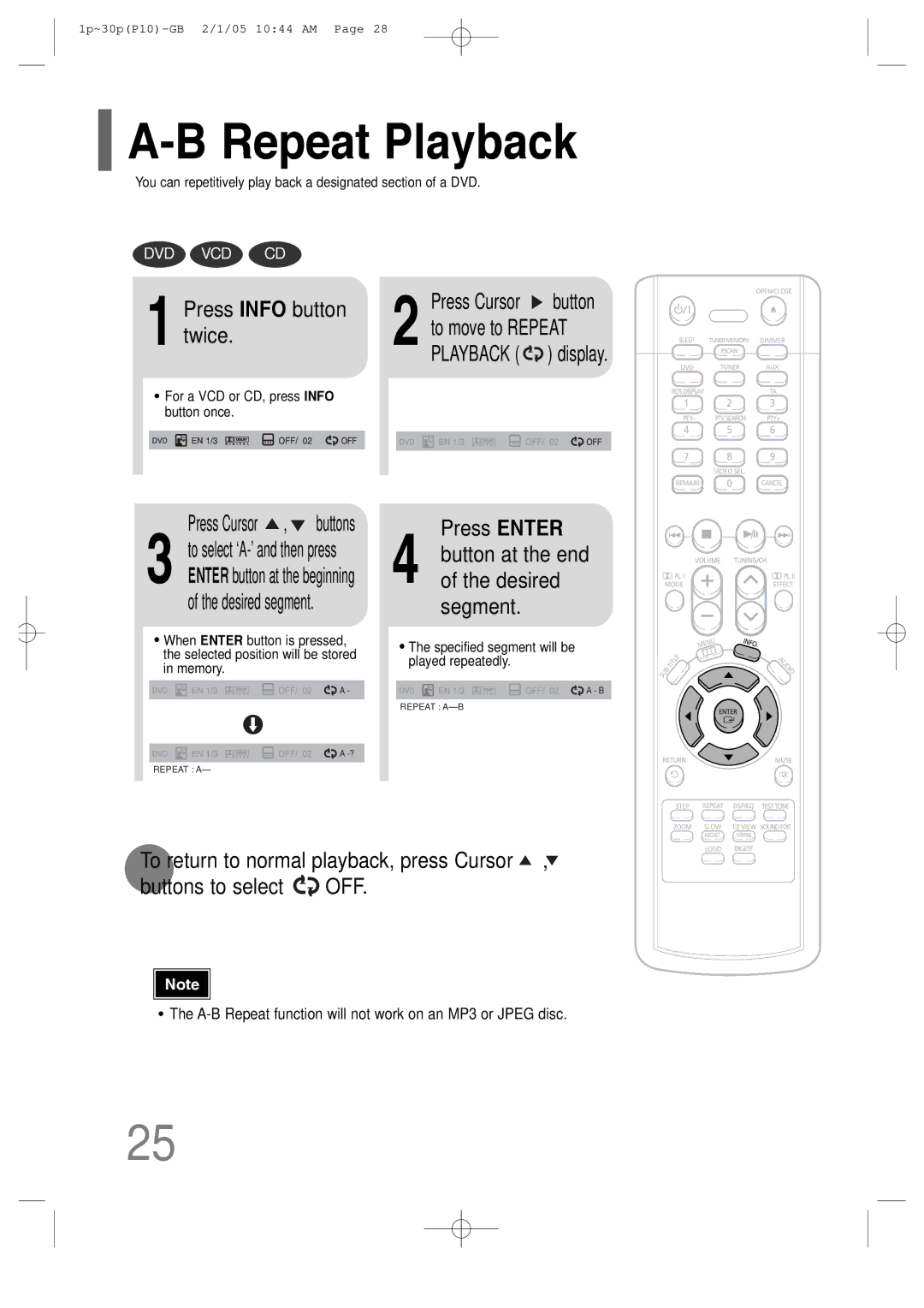 Samsung P10 instruction manual Press Info button twice, Press Enter 