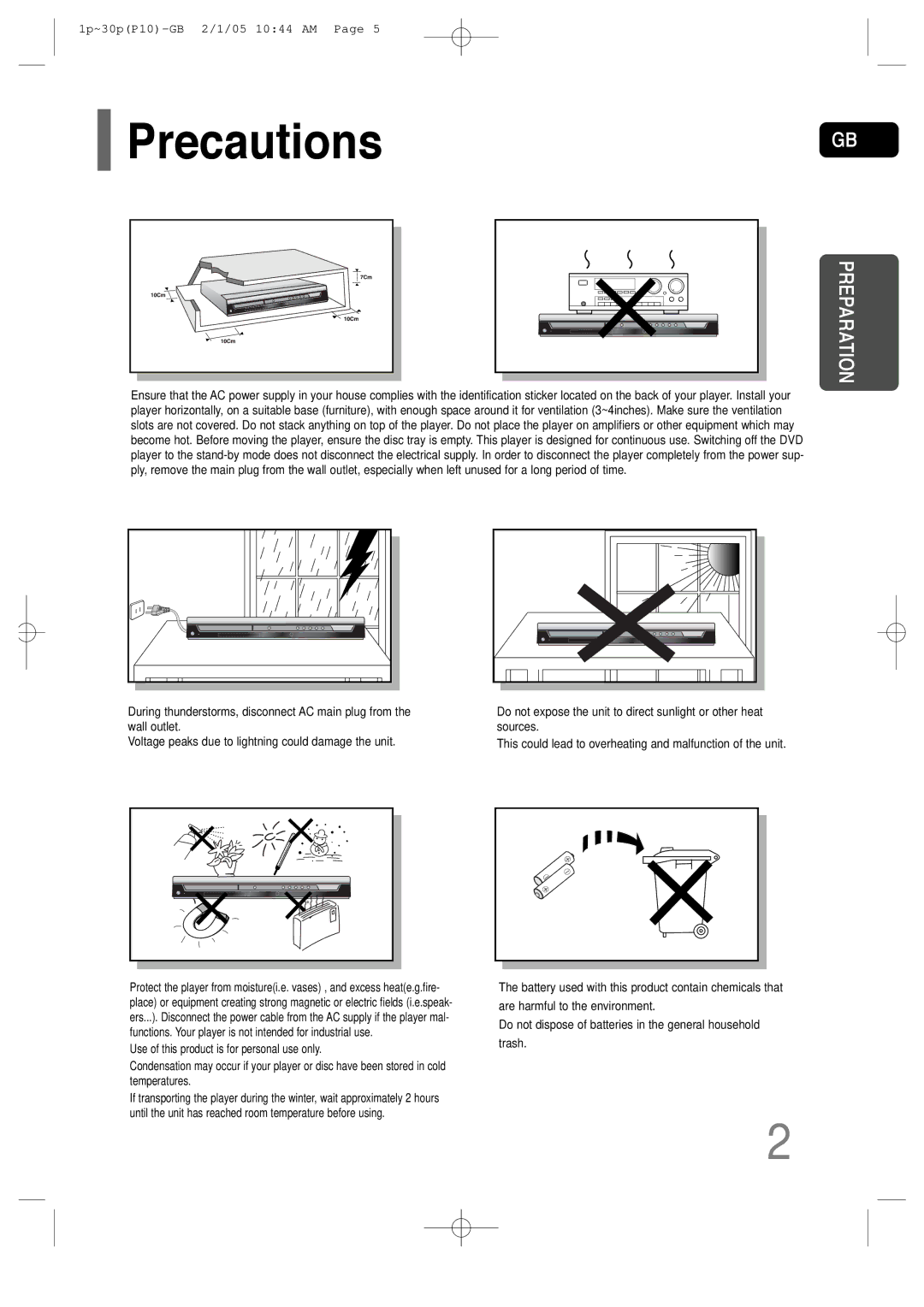 Samsung P10 instruction manual Precautions, Preparation 