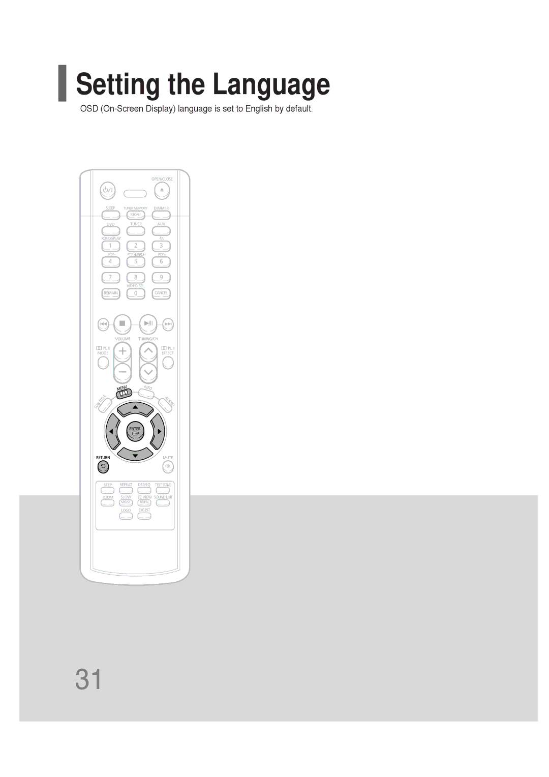 Samsung P10 instruction manual Setting the Language, Stop mode Press Cursor 