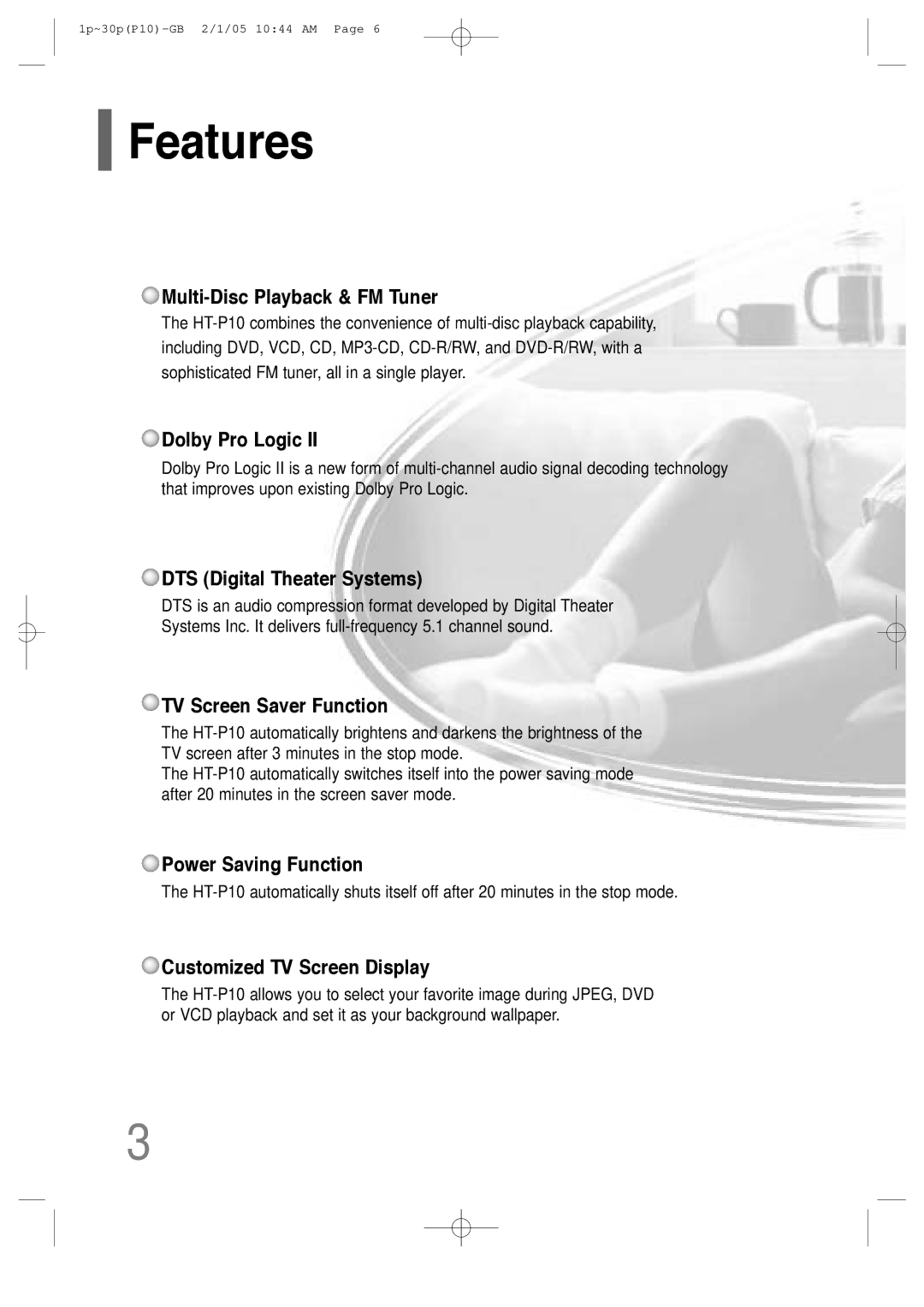 Samsung P10 instruction manual Features, Multi-Disc Playback & FM Tuner 