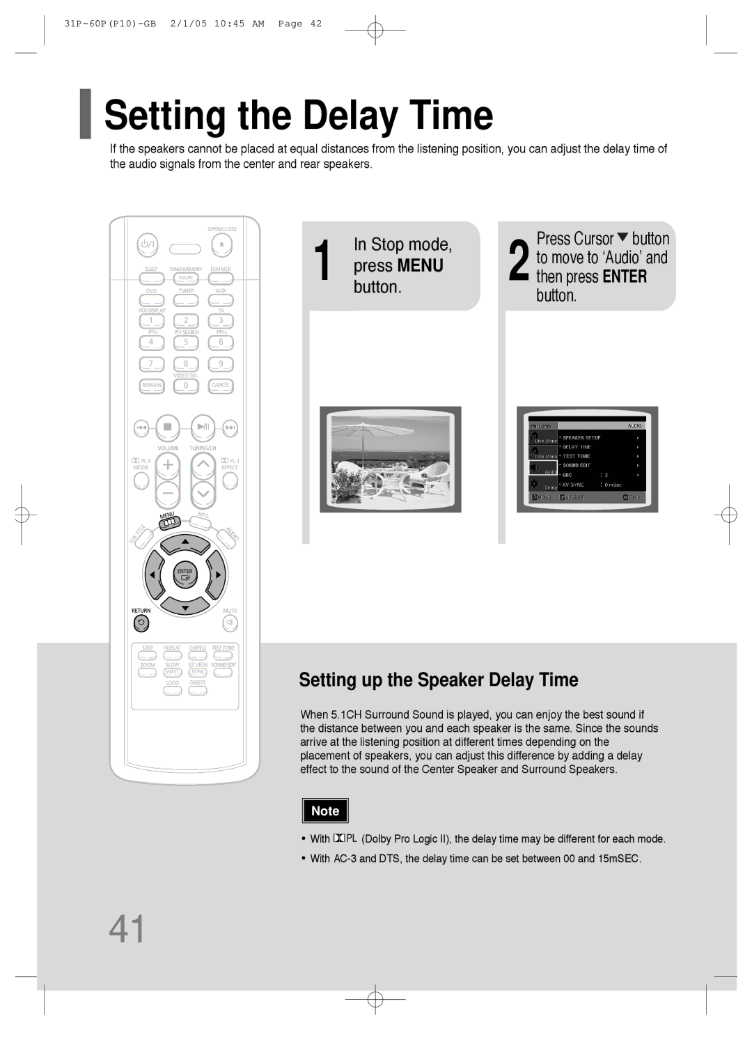 Samsung P10 instruction manual Setting the Delay Time, Press Cursor button 