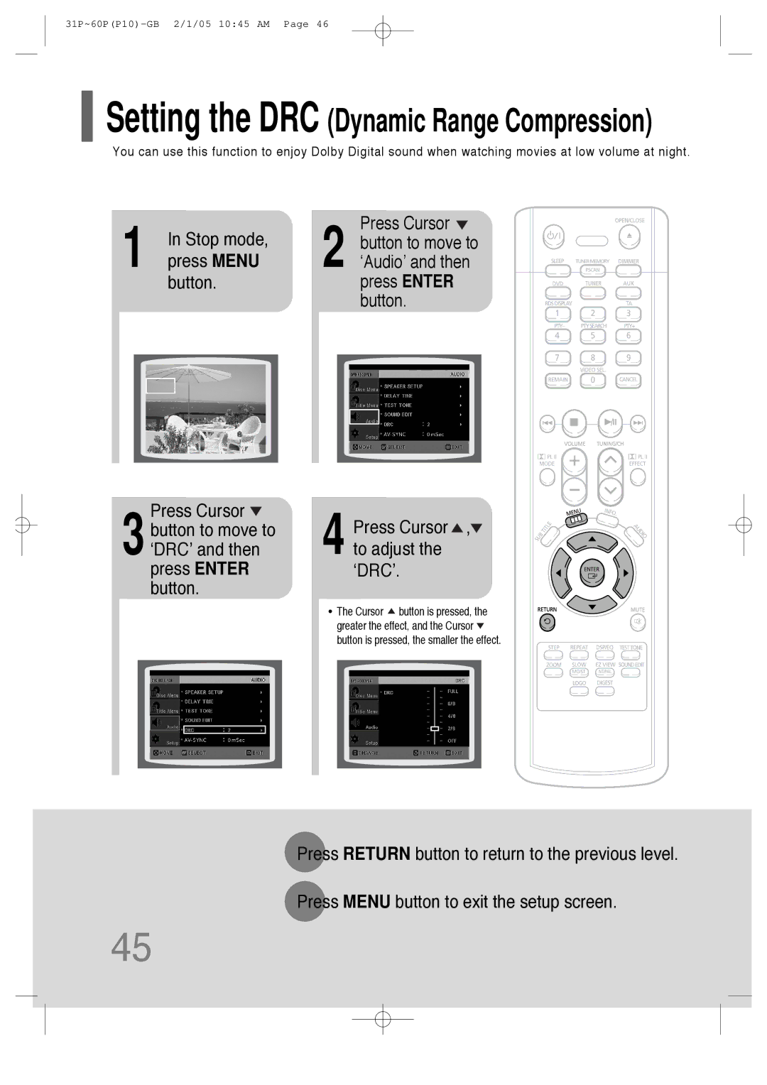 Samsung P10 instruction manual Setting the DRC Dynamic Range Compression 