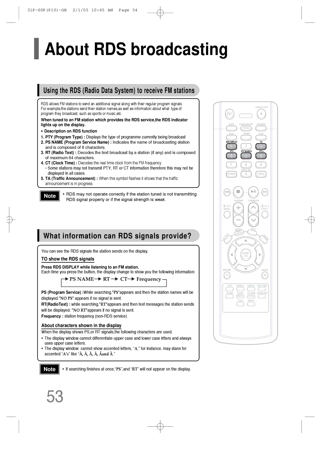 Samsung P10 instruction manual About RDS broadcasting, Using the RDS Radio Data System to receive FM stations 