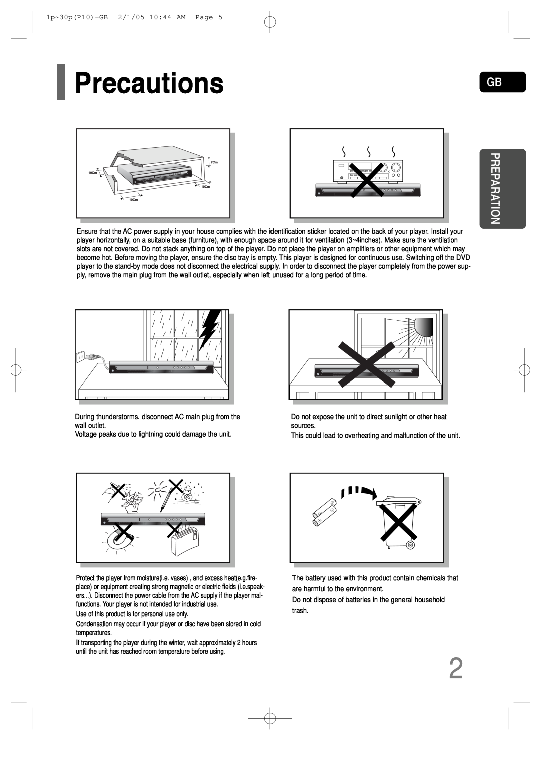 Samsung P10 instruction manual Precautions, Preparation 