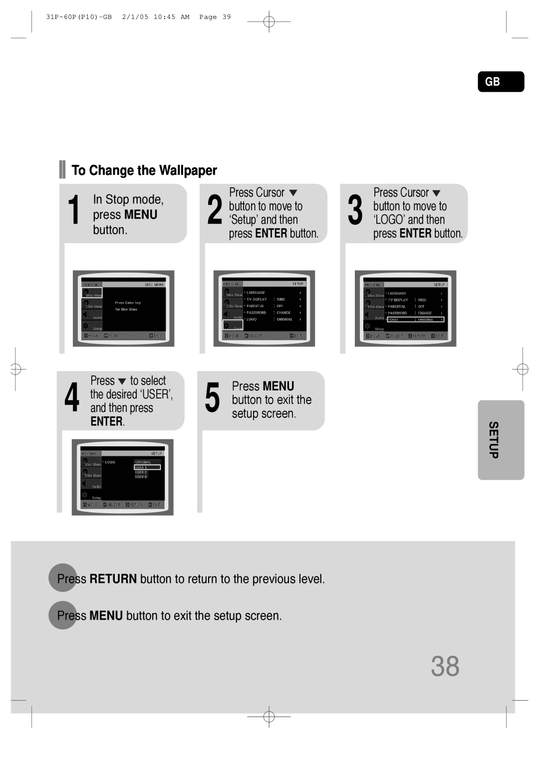 Samsung P10 instruction manual To Change the Wallpaper, Enter 