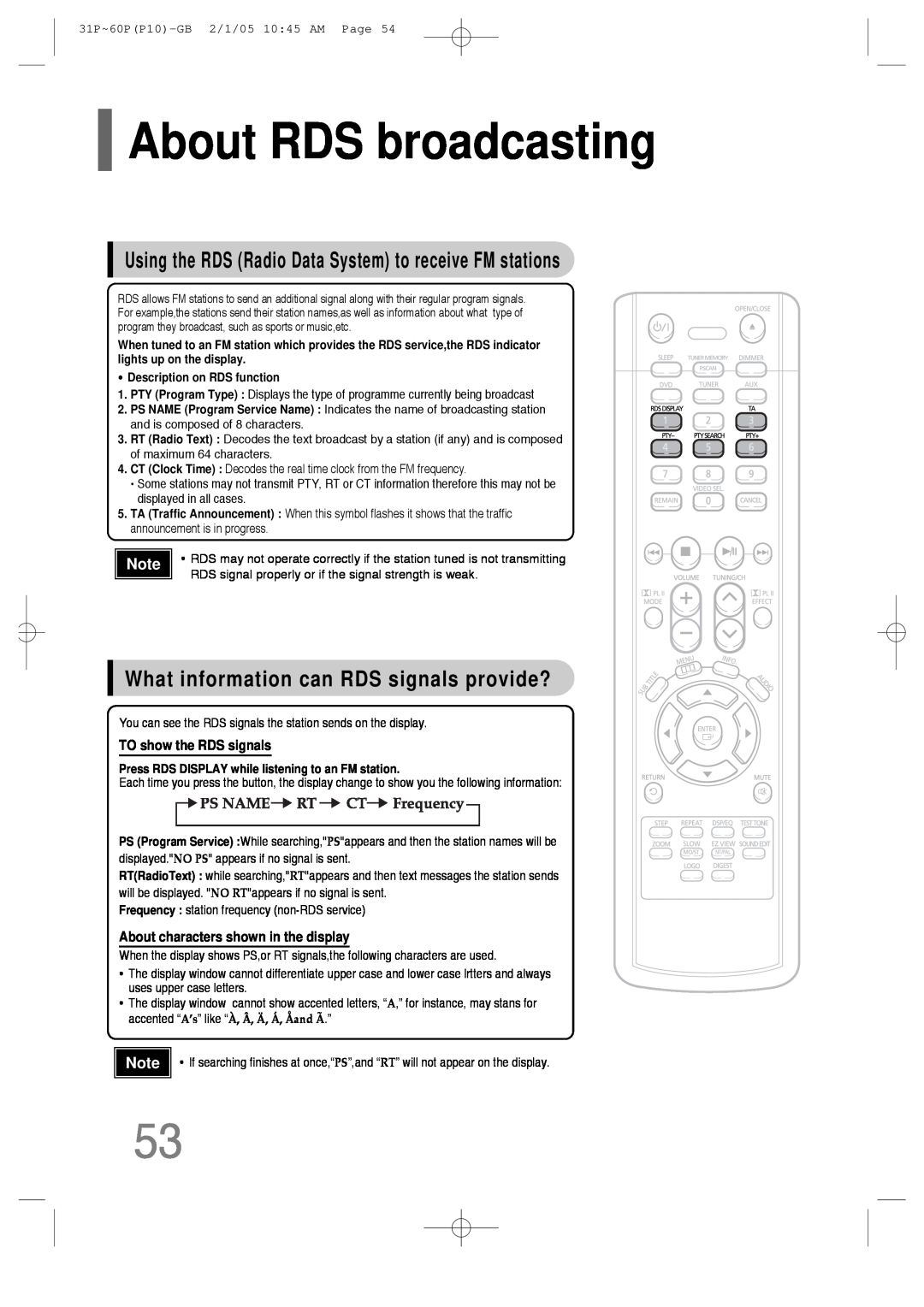 Samsung P10 instruction manual About RDS broadcasting, What information can RDS signals provide?, TO show the RDS signals 