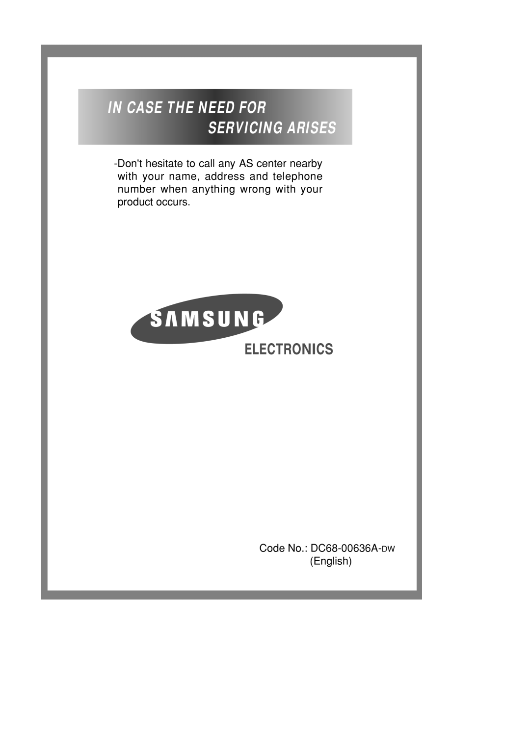 Samsung P801GW/YOF, P1001EW/YNQ, P801EW/YNQ, P1201GW/YOF, P1001GW/YOF, P801GW1/YLW manual Case the Need for Servicing Arises 