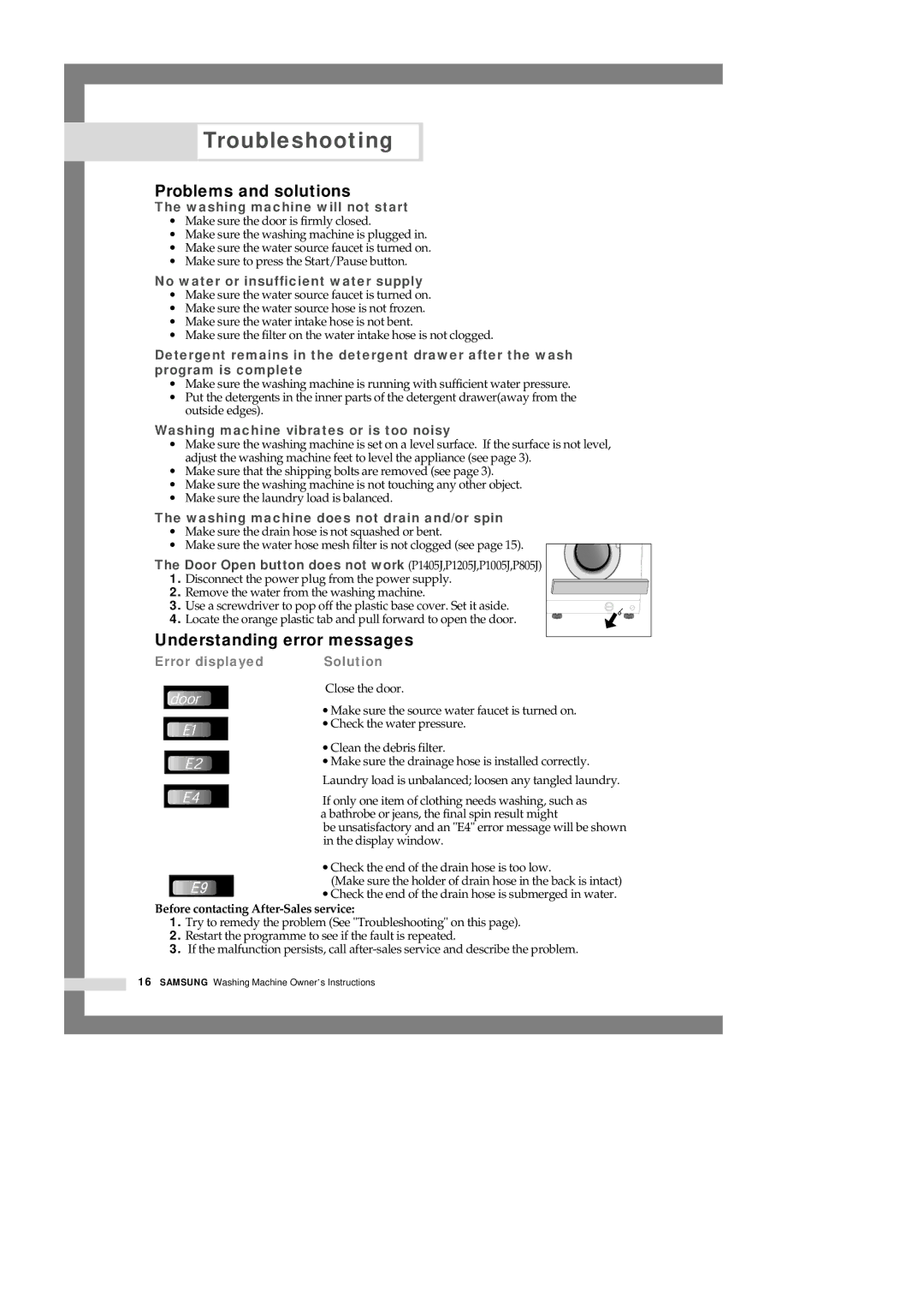 Samsung P1003J(P1070) manual Troubleshooting, Problems and solutions, Understanding error messages 