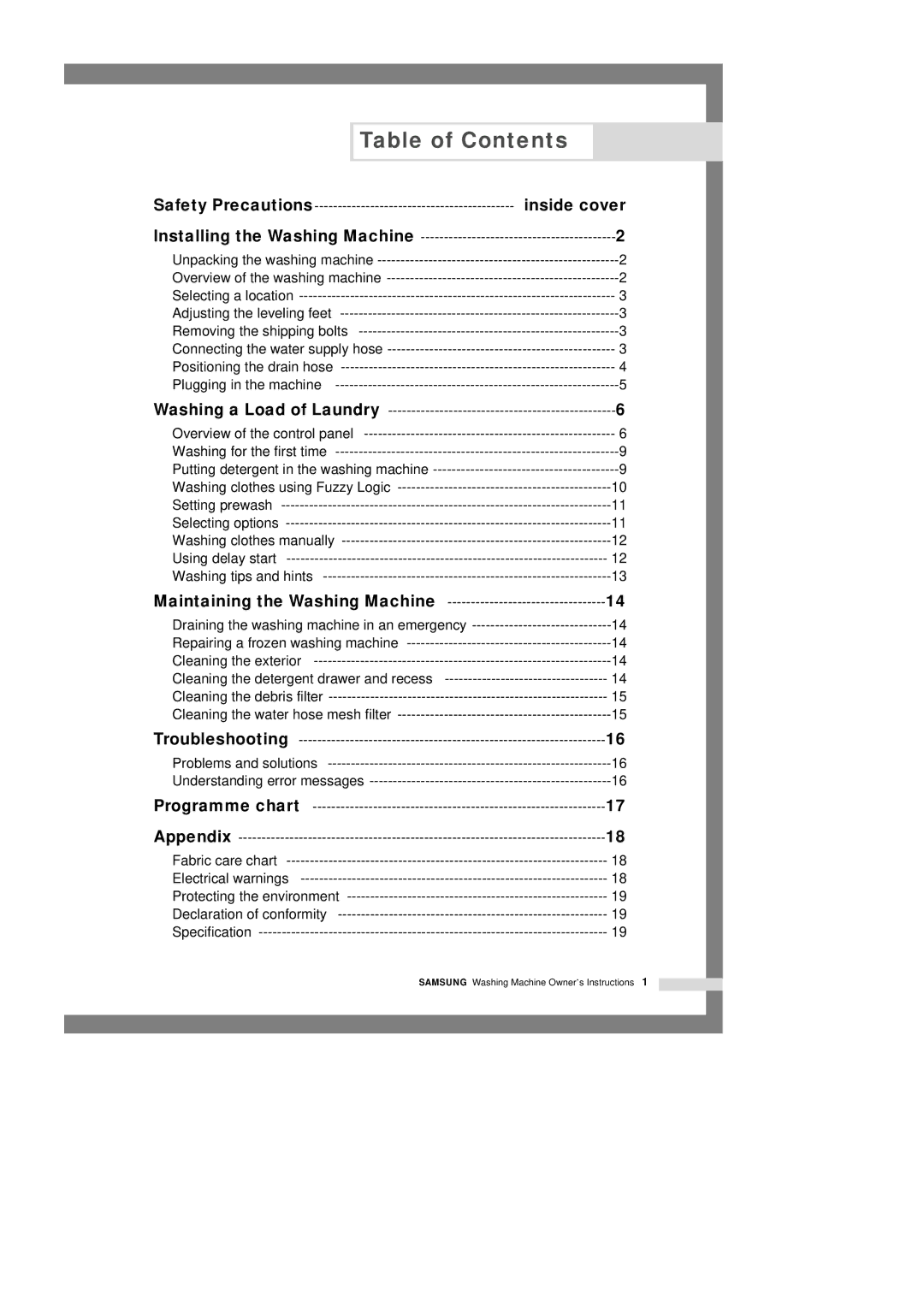 Samsung P1003J(P1070) manual Table of Contents 