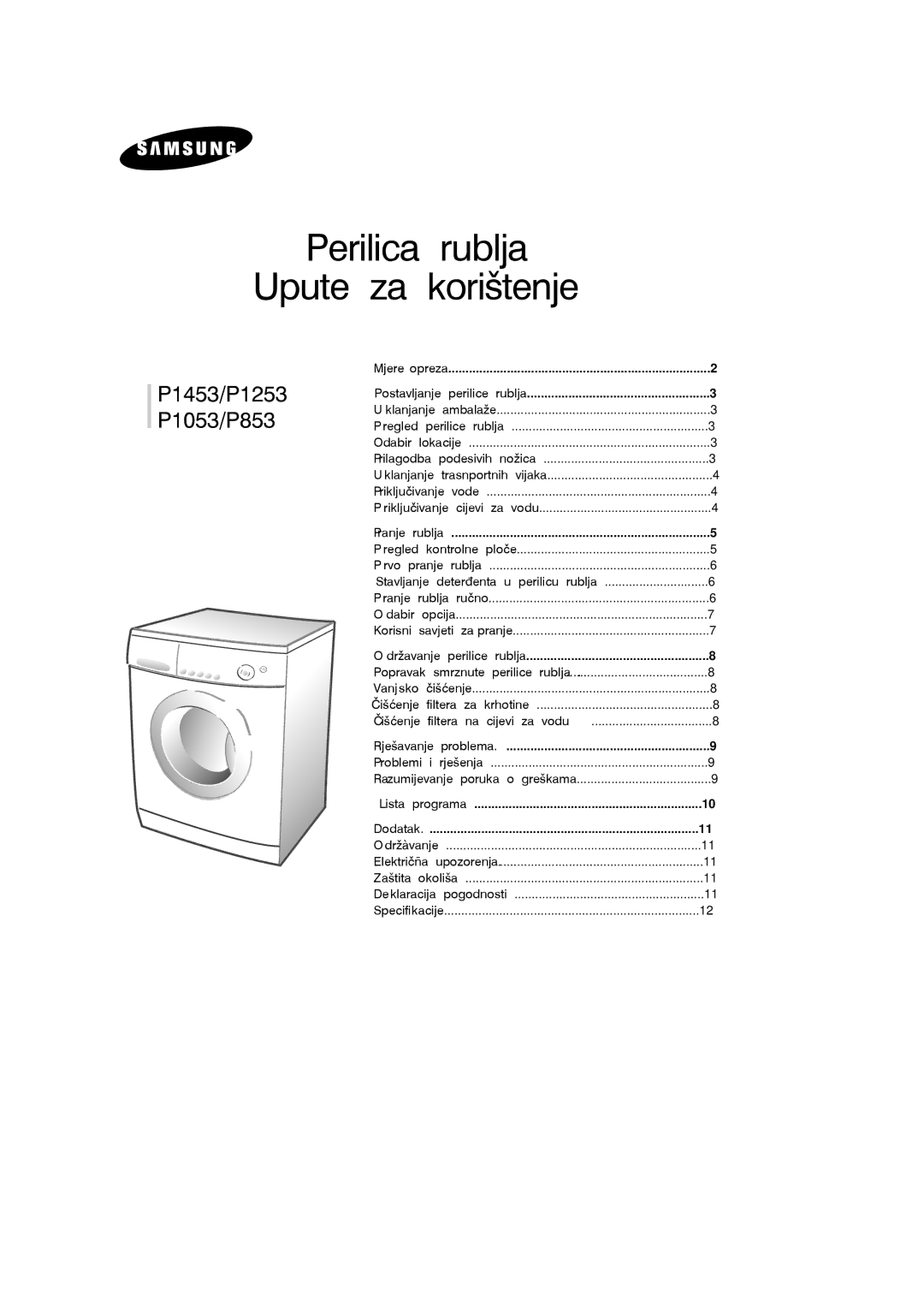 Samsung P1053GW/YLG, P1453GW/YPQ, P1453GW/YLG manual Perilica rublja Upute za koritenje 