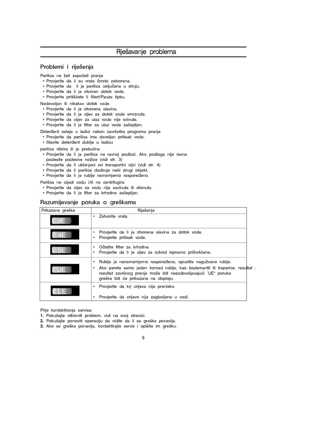 Samsung P1453GW/YPQ, P1053GW/YLG, P1453GW/YLG manual Rjeavanje problema, Problemi Rijeenja, Razumijevanje poruka o grekama 