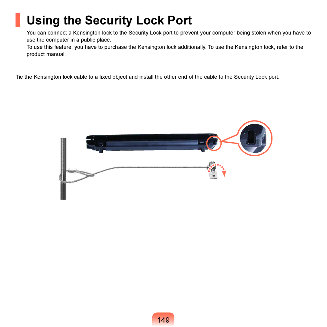 Samsung P200, Q46c, Q45c manual Using the Security Lock Port, 149 