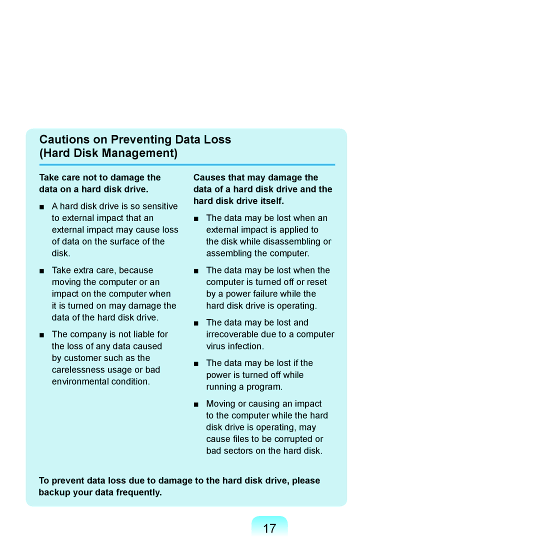 Samsung P200, Q46c, Q45c manual Take care not to damage the data on a hard disk drive 