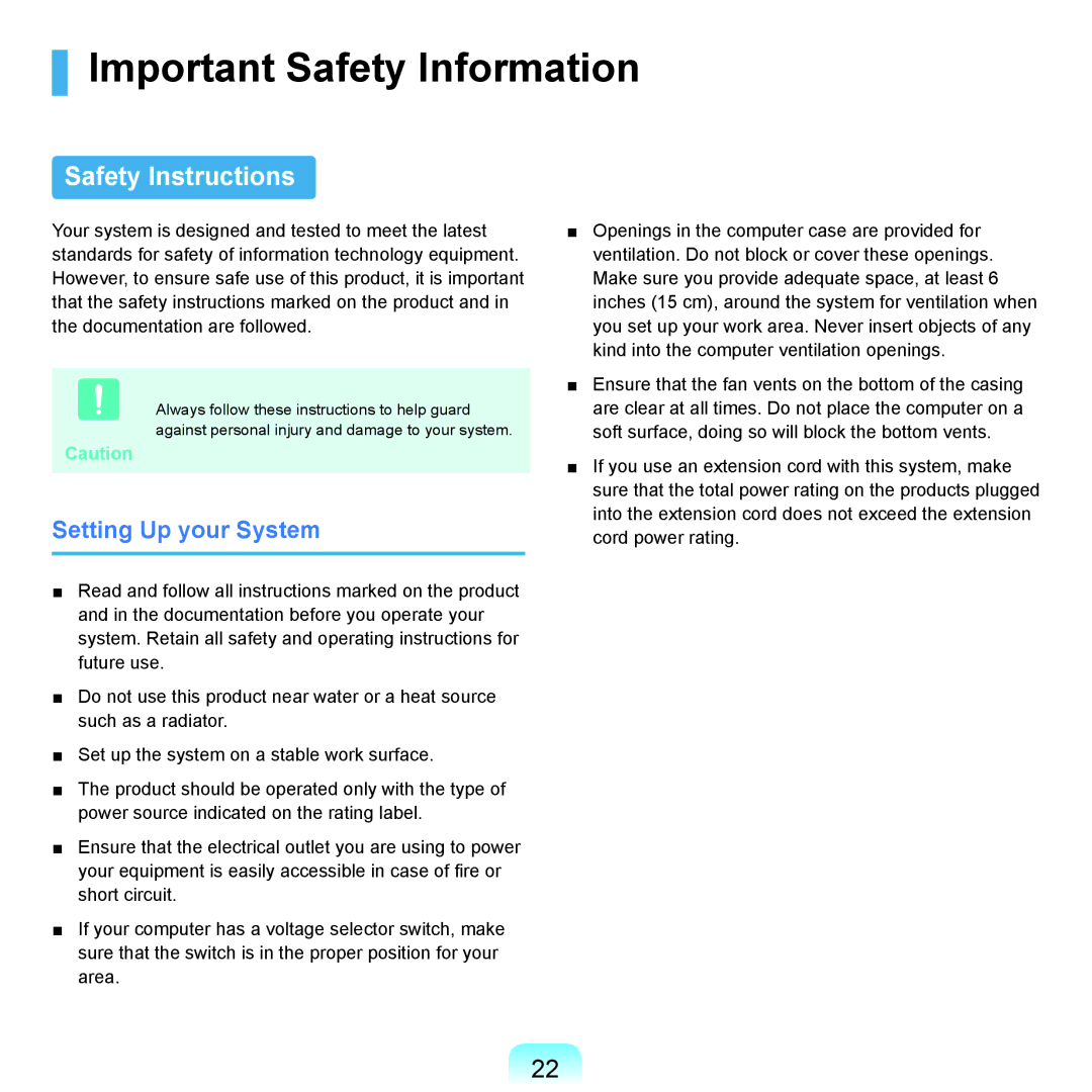 Samsung Q45c, P200, Q46c manual Important Safety Information, Safety Instructions, Setting Up your System 