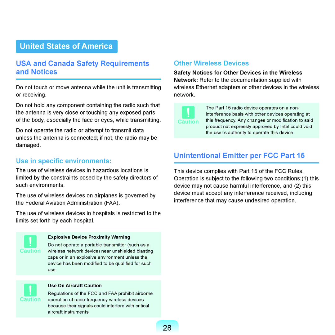 Samsung Q45c United States of America, USA and Canada Safety Requirements and Notices, Unintentional Emitter per FCC Part 