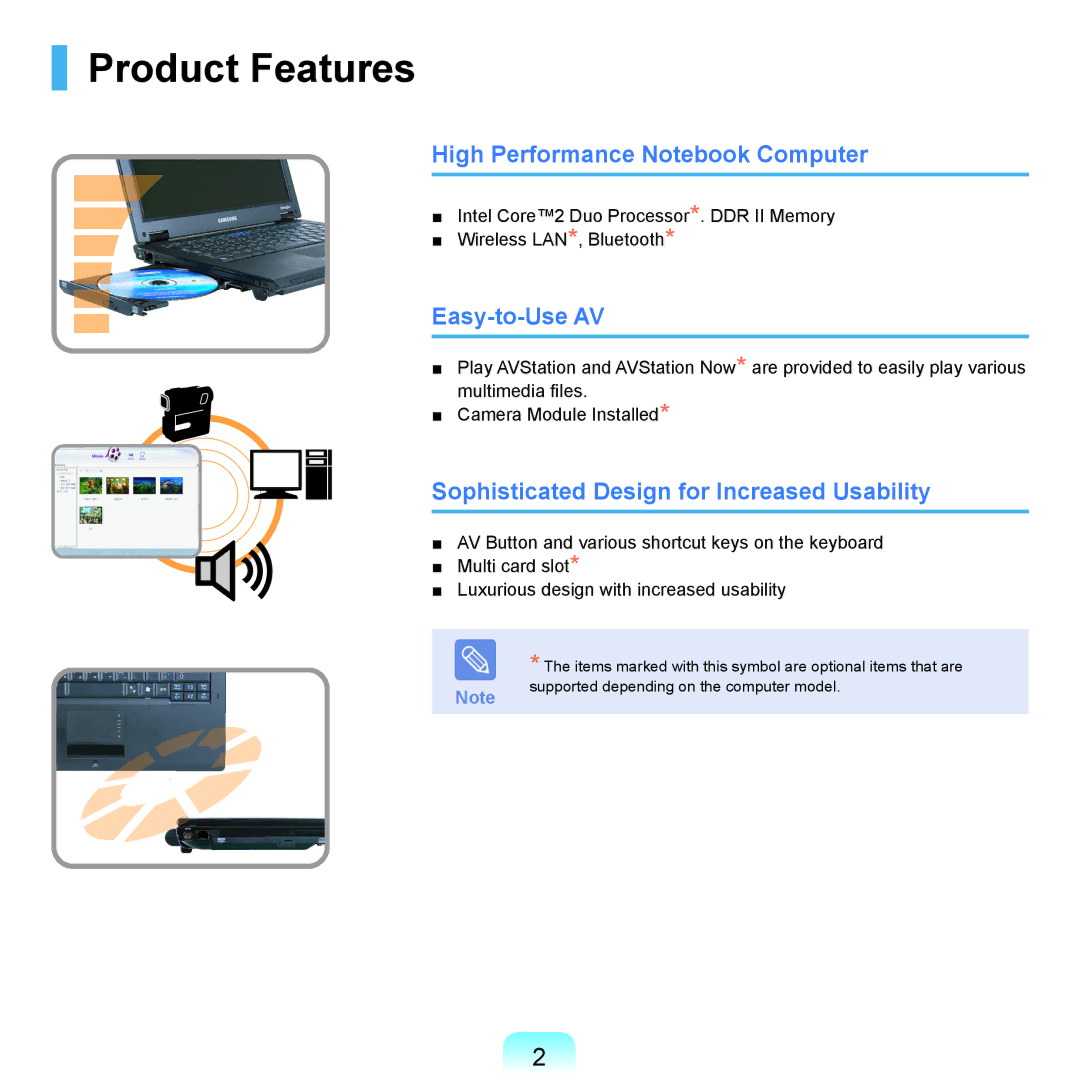 Samsung P200, Q46c, Q45c manual Product Features, High Performance Notebook Computer, Easy-to-Use AV 