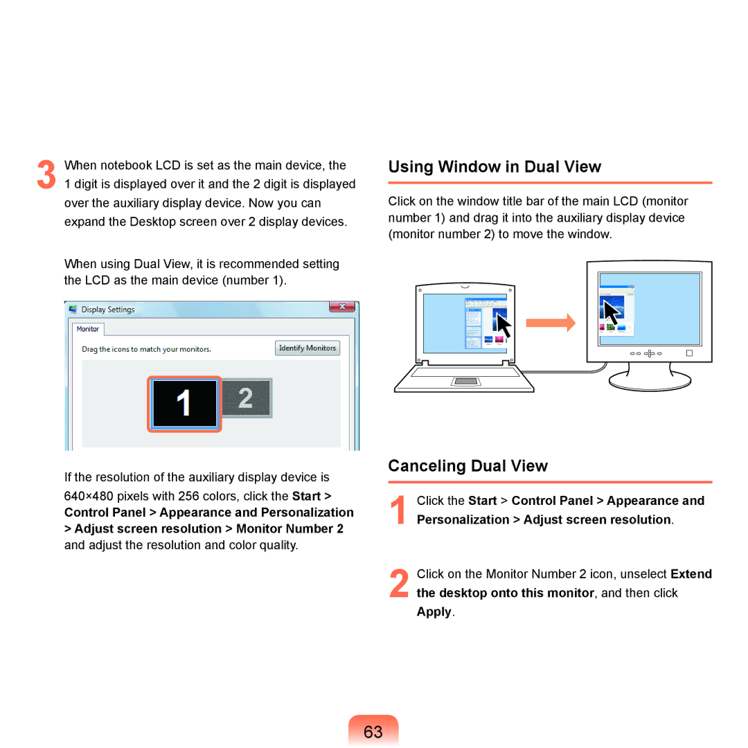 Samsung Q46c, P200, Q45c manual Using Window in Dual View, Canceling Dual View 