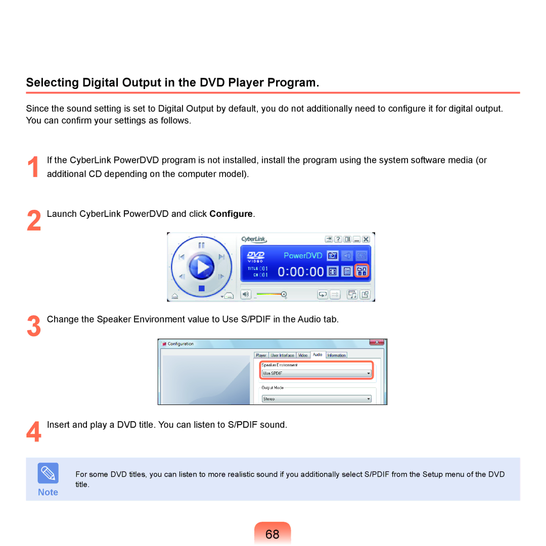 Samsung P200, Q46c, Q45c manual Selecting Digital Output in the DVD Player Program 