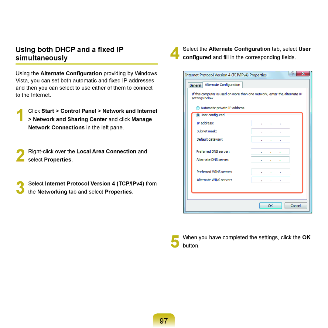 Samsung Q45c, P200, Q46c manual Using both Dhcp and a fixed IP simultaneously 