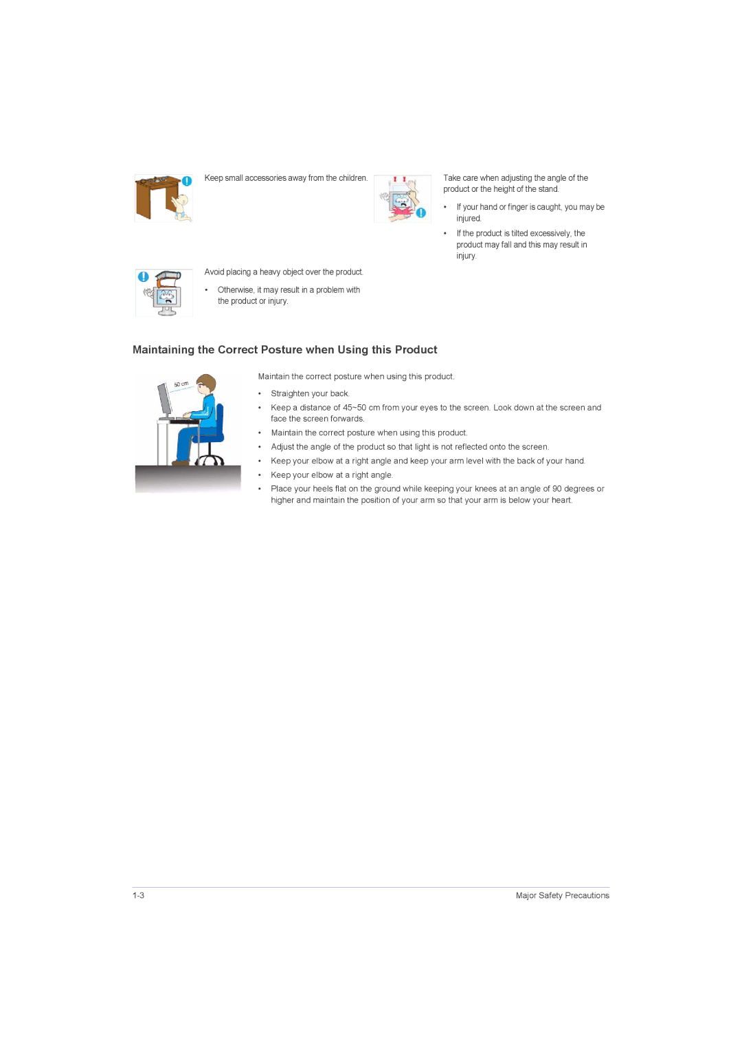 Samsung P2350G, P2050G, P2250G, P1950W user manual Maintaining the Correct Posture when Using this Product 