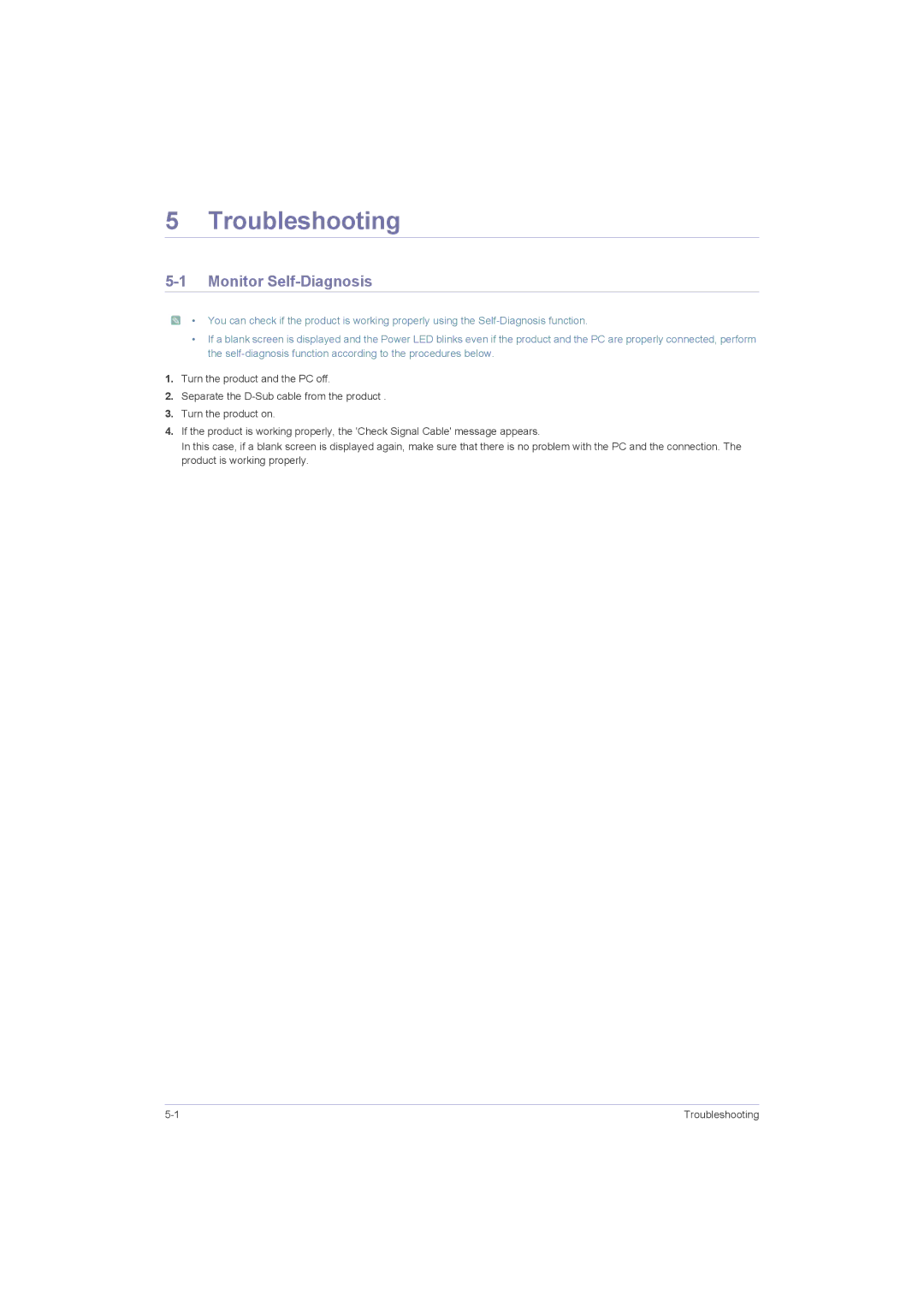 Samsung P2050G, P2250G, P1950W, P2350G user manual Troubleshooting, Monitor Self-Diagnosis 