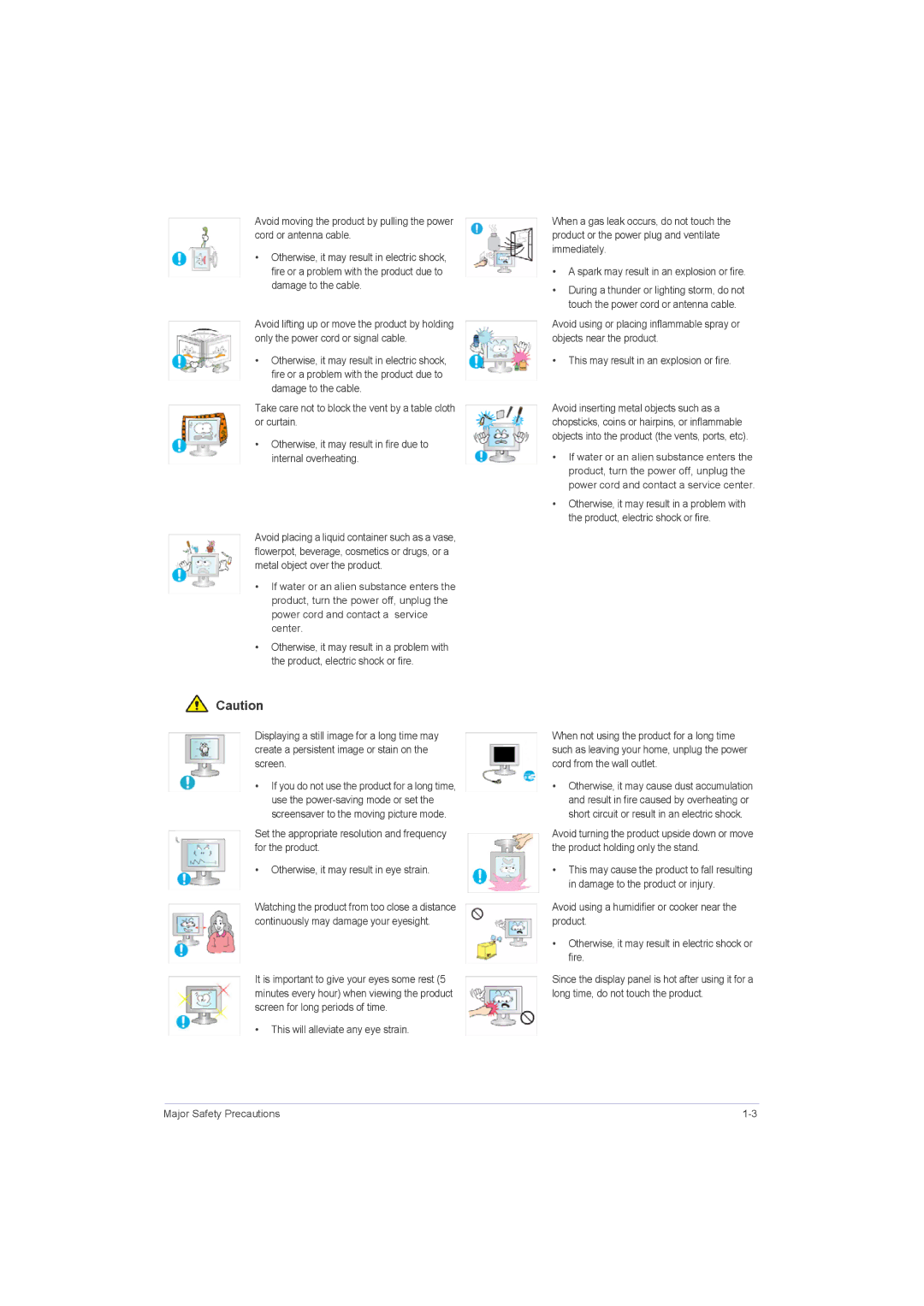 Samsung P1950W, P2050G, P2250G, P2350G user manual Major Safety Precautions 