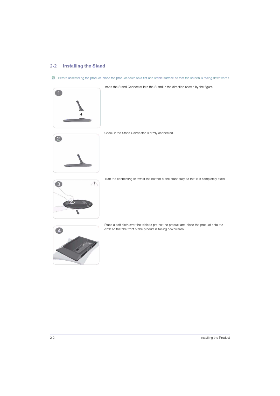 Samsung P2050G, P2250G, P1950W, P2350G user manual Installing the Stand 