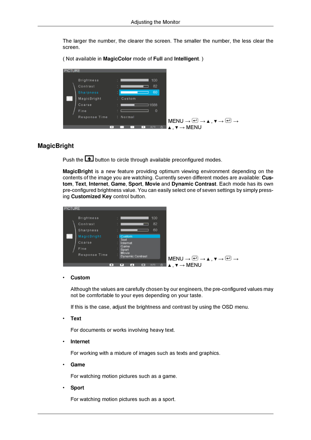 Samsung P2270G, P2070G, P2370G user manual MagicBright 