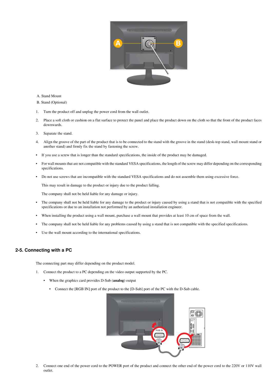 Samsung P2350N, P2250N, P2050N user manual Connecting with a PC 