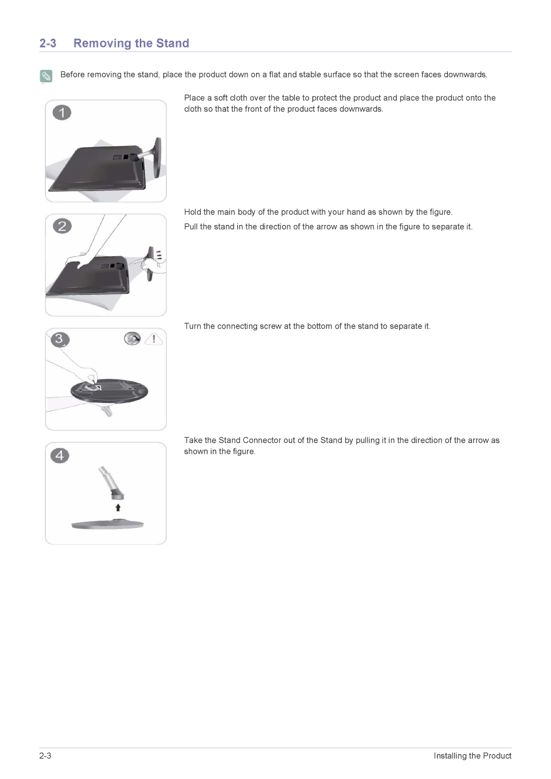 Samsung P2270H, P2070H user manual Removing the Stand 