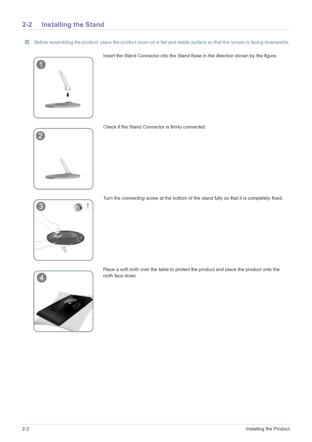 Samsung P2370HD, P2270HD user manual Installing the Stand 