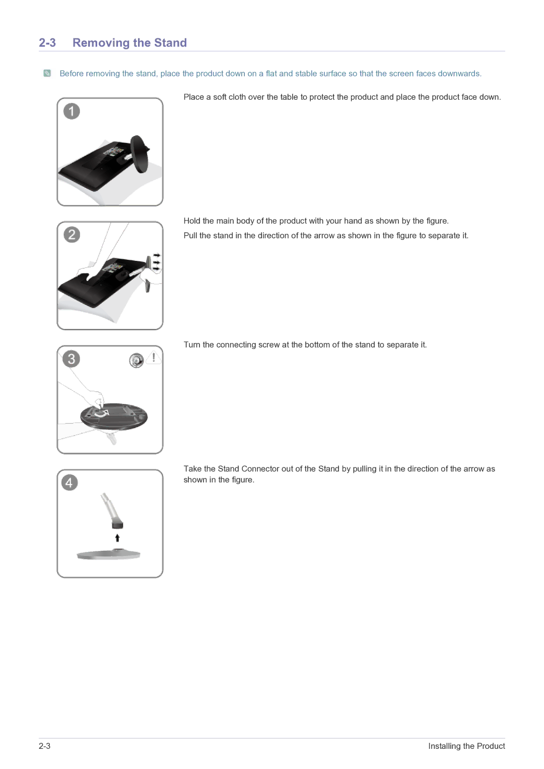 Samsung P2370HD, P2270HD user manual Removing the Stand 