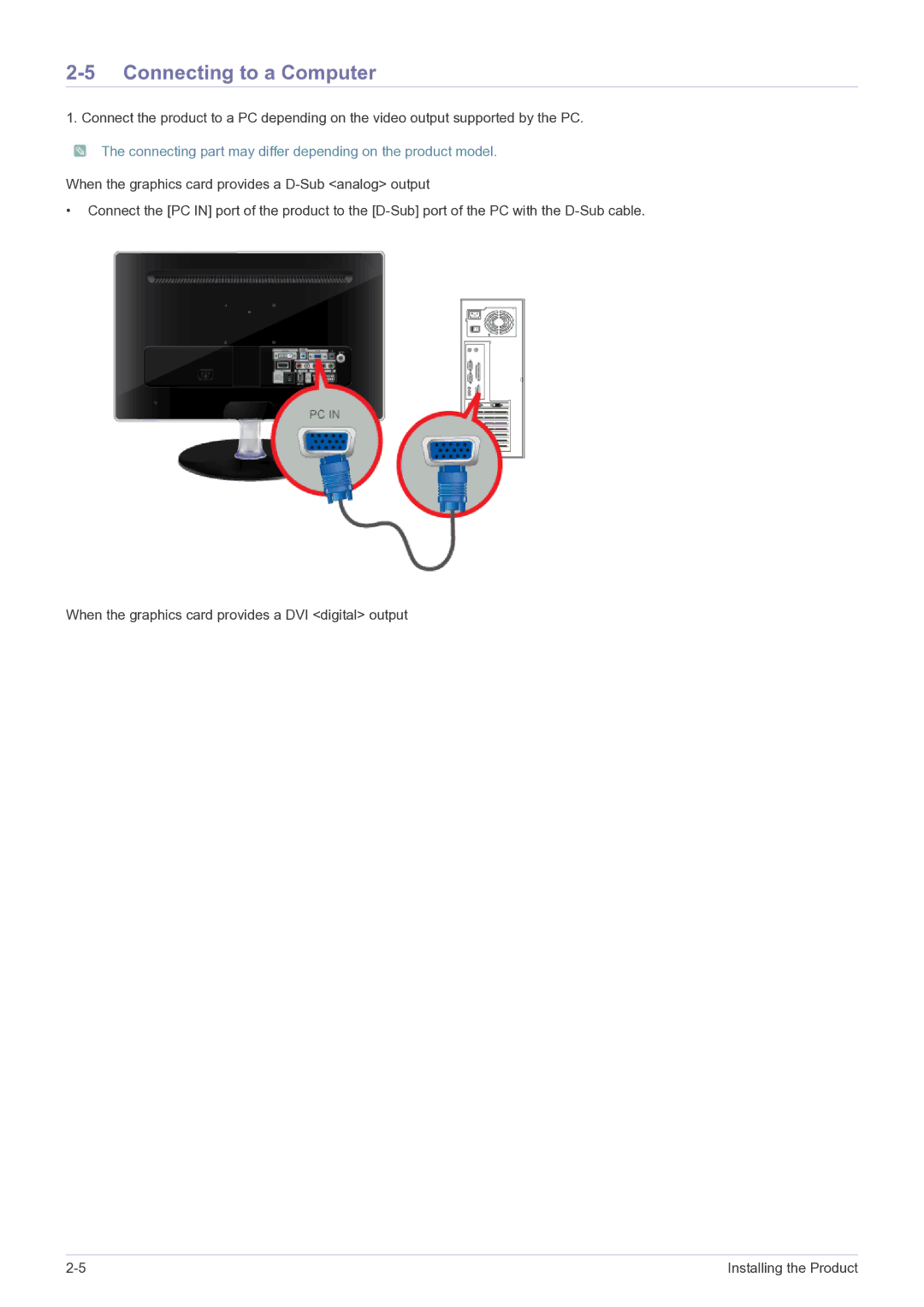 Samsung P2370HD, P2270HD user manual Connecting to a Computer 