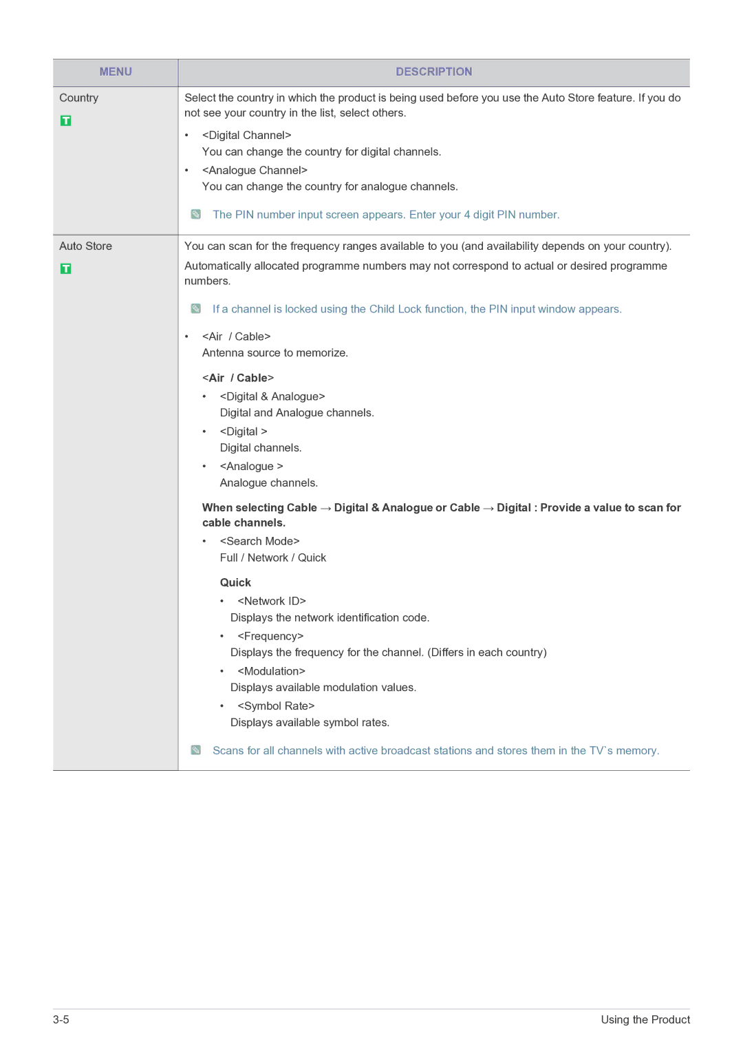 Samsung P2370HD, P2270HD user manual Air / Cable 