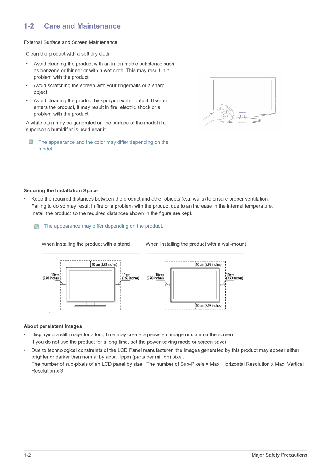 Samsung P2370HD, P2270HD user manual Care and Maintenance, Appearance and the color may differ depending on the model 