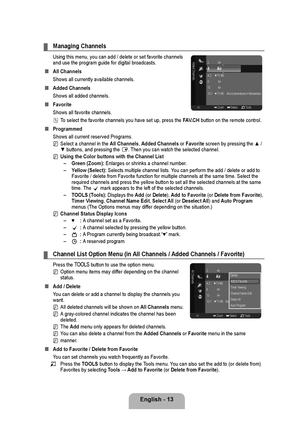 Samsung P2370HD user manual Managing Channels 