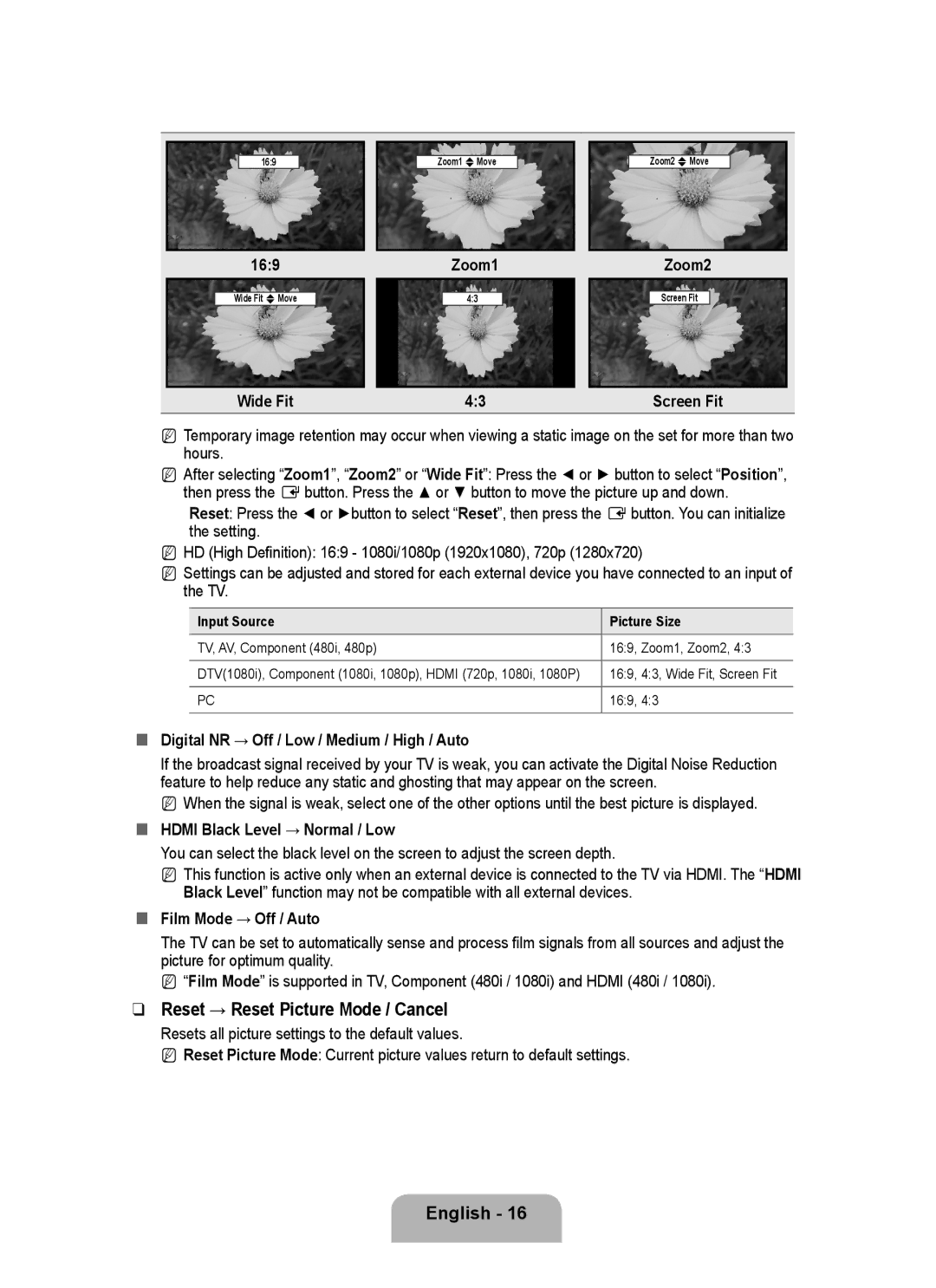 Samsung P2370HD user manual Reset → Reset Picture Mode / Cancel 