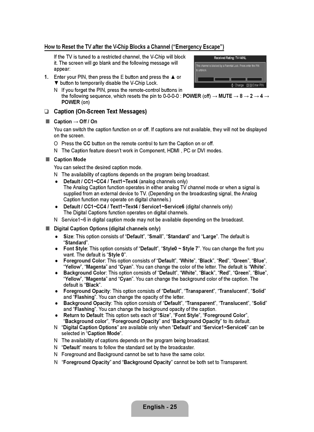 Samsung P2370HD user manual Caption On-Screen Text Messages, „„ Caption → Off / On, „„ Caption Mode 